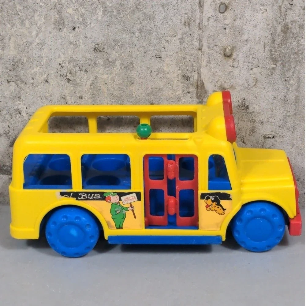 VTG 1980s Li'l Playmates Musical School Bus Yellow Toy Kids Graphic‎ 80s